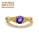 14K Yellow Gold 1.05ct Round 6mm G SI Natural Amethyst Diamond Engagement Bridal Wedding Ring Size 6.5