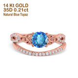 14K Rose Gold 1.05ct Round 6mm G SI Natural Blue Topaz Diamond Engagement Bridal Wedding Ring Size 6.5