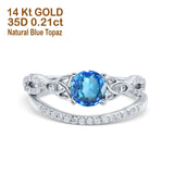 14K White Gold 1.05ct Round 6mm G SI Natural Blue Topaz Diamond Engagement Bridal Wedding Ring Size 6.5