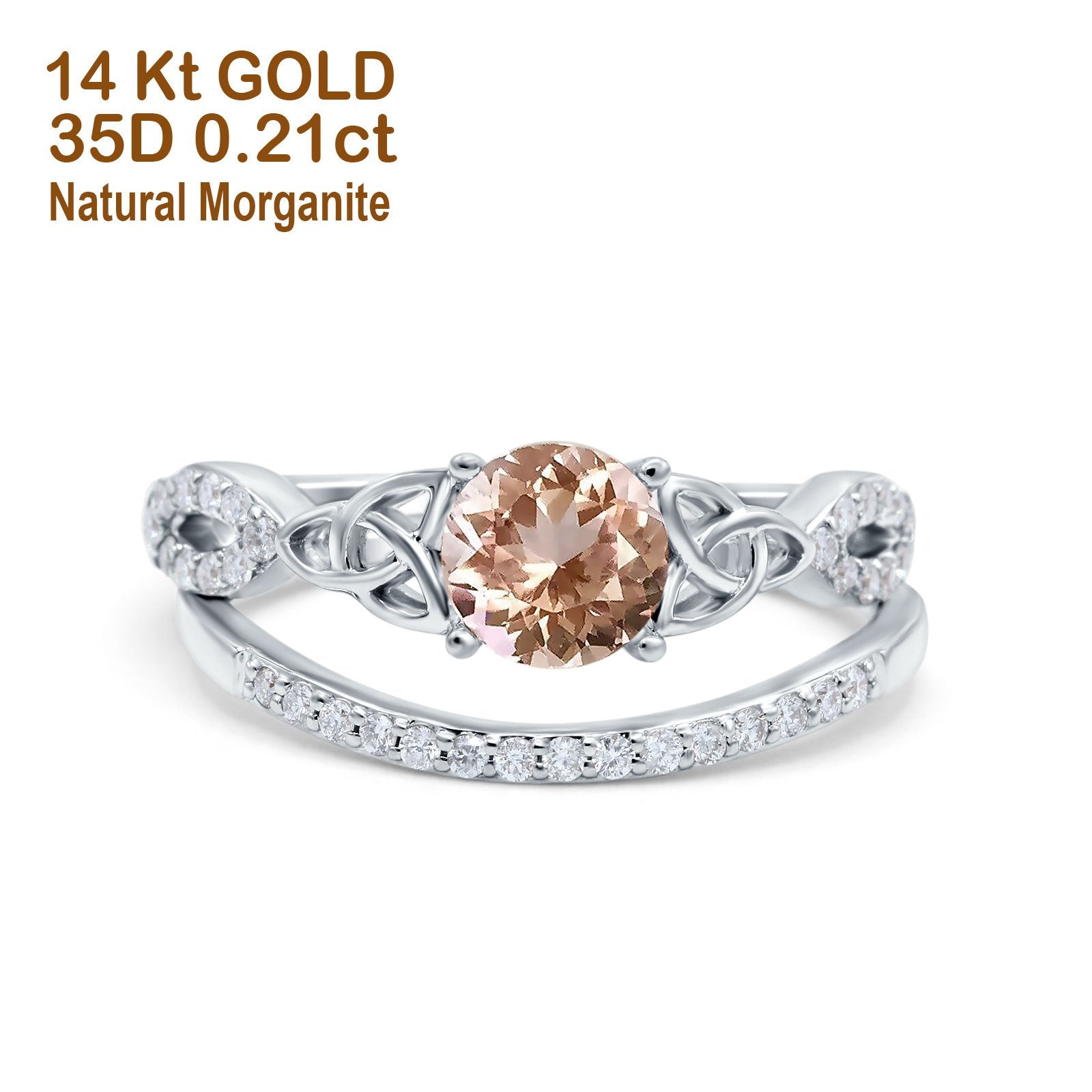 14K White Gold 1.05ct Round 6mm G SI Natural Morganite Diamond Engagement Bridal Wedding Ring Size 6.5