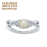 14K White Gold 0.21ct Round 6mm G SI Natural White Opal Diamond Engagement Bridal Wedding Ring Size 6.5