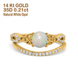 14K Yellow Gold 0.21ct Round 6mm G SI Natural White Opal Diamond Engagement Bridal Wedding Ring Size 6.5