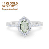 14K White Gold 1.53ct Oval Natural Green Amethyst G SI Diamond Engagement Ring Size 6.5