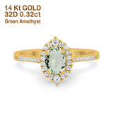14K Yellow Gold 1.53ct Oval Natural Green Amethyst G SI Diamond Engagement Ring Size 6.5