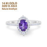 14K White Gold 1.53ct Oval Natural Amethyst G SI Diamond Engagement Ring Size 6.5
