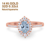 14K Rose Gold 1.53ct Oval Natural Aquamarine G SI Diamond Engagement Ring Size 6.5
