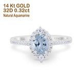 14K White Gold 1.53ct Oval Natural Aquamarine G SI Diamond Engagement Ring Size 6.5