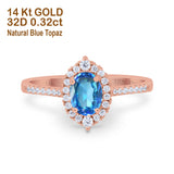 14K Rose Gold 1.53ct Oval Natural Blue Topaz G SI Diamond Engagement Ring Size 6.5