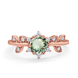 14K Rose Gold Round Natural Green Amethyst G SI 1.02ct Diamond Engagement Ring Size 6.5