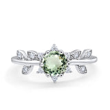 14K White Gold Round Natural Green Amethyst G SI 1.02ct Diamond Engagement Ring Size 6.5