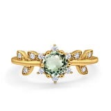 14K Yellow Gold Round Natural Green Amethyst G SI 1.02ct Diamond Engagement Ring Size 6.5