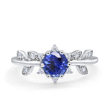 14K White Gold Round Nano Blue Sapphire G SI 1.02ct Diamond Engagement Ring Size 6.5