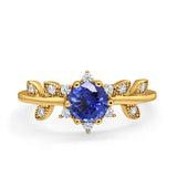 14K Yellow Gold Round Nano Blue Sapphire G SI 1.02ct Diamond Engagement Ring Size 6.5