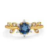 14K Yellow Gold Round London Blue Topaz G SI 1.02ct Diamond Engagement Ring Size 6.5