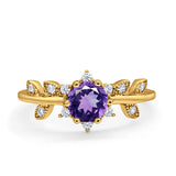 14K Yellow Gold Round Natural Amethyst G SI 1.02ct Diamond Engagement Ring Size 6.5