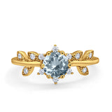 14K Yellow Gold Round Natural Aquamarine G SI 1.02ct Diamond Engagement Ring Size 6.5