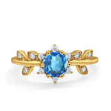 14K Yellow Gold Round Natural Blue Topaz G SI 1.02ct Diamond Engagement Ring Size 6.5