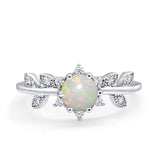 14K White Gold Round Natural White Opal G SI 0.18ct Diamond Engagement Ring Size 6.5