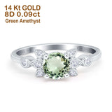 14K White Gold 1.37ct Round 7mm G SI Natural Green Amethyst Diamond Engagement Wedding Ring Size 6.5
