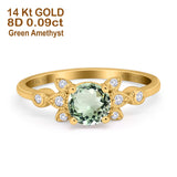 14K Yellow Gold 1.37ct Round 7mm G SI Natural Green Amethyst Diamond Engagement Wedding Ring Size 6.5