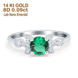 14K White Gold 1.37ct Round 7mm G SI Nano Emerald Diamond Engagement Wedding Ring Size 6.5