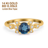 14K Yellow Gold 1.37ct Round 7mm G SI London Blue Topaz Diamond Engagement Wedding Ring Size 6.5
