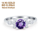 14K White Gold 1.37ct Round 7mm G SI Natural Amethyst Diamond Engagement Wedding Ring Size 6.5