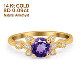 14K Yellow Gold 1.37ct Round 7mm G SI Natural Amethyst Diamond Engagement Wedding Ring Size 6.5