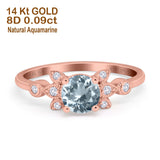 14K Rose Gold 1.37ct Round 7mm G SI Natural Aquamarine Diamond Engagement Wedding Ring Size 6.5