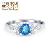 14K White Gold 1.37ct Round 7mm G SI Natural Blue Topaz Diamond Engagement Wedding Ring Size 6.5