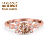 14K Rose Gold 1.37ct Round 7mm G SI Natural Morganite Diamond Engagement Wedding Ring Size 6.5