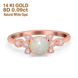 14K Rose Gold 0.09ct Round 7mm G SI Natural White Opal Diamond Engagement Wedding Ring Size 6.5