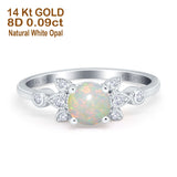 14K White Gold 0.09ct Round 7mm G SI Natural White Opal Diamond Engagement Wedding Ring Size 6.5