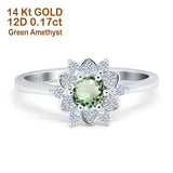 14K White Gold 1.01ct Round 6mm G SI Natural Green Amethyst Diamond Engagement Wedding Ring Size 6.5