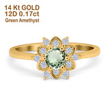 14K Yellow Gold 1.01ct Round 6mm G SI Natural Green Amethyst Diamond Engagement Wedding Ring Size 6.5