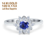 14K White Gold 1.01ct Round 6mm G SI Nano Blue Sapphire Diamond Engagement Wedding Ring Size 6.5