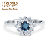 14K White Gold 1.01ct Round 6mm G SI London Blue Topaz Diamond Engagement Wedding Ring Size 6.5