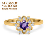 14K Yellow Gold 1.01ct Round 6mm G SI Natural Amethyst Diamond Engagement Wedding Ring Size 6.5