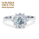 14K White Gold 1.01ct Round 6mm G SI Natural Aquamarine Diamond Engagement Wedding Ring Size 6.5