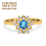 14K Yellow Gold 1.01ct Round 6mm G SI Natural Blue Topaz Diamond Engagement Wedding Ring Size 6.5
