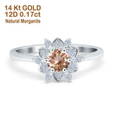 14K White Gold 1.01ct Round 6mm G SI Natural Morganite Diamond Engagement Wedding Ring Size 6.5