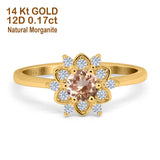 14K Yellow Gold 1.01ct Round 6mm G SI Natural Morganite Diamond Engagement Wedding Ring Size 6.5