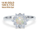 14K White Gold 0.17ct Round 6mm G SI Natural White Opal Diamond Engagement Wedding Ring Size 6.5