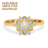 14K Yellow Gold 0.17ct Round 6mm G SI Natural White Opal Diamond Engagement Wedding Ring Size 6.5