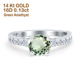 14K White Gold 1.16ct Round 6.5mm G SI Natural Green Amethyst Diamond Engagement Wedding Ring Size 6.5