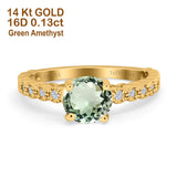 14K Yellow Gold 1.16ct Round 6.5mm G SI Natural Green Amethyst Diamond Engagement Wedding Ring Size 6.5