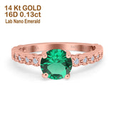 14K Rose Gold 1.16ct Round 6.5mm G SI Nano Emerald Diamond Engagement Wedding Ring Size 6.5