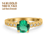 14K Yellow Gold 1.16ct Round 6.5mm G SI Nano Emerald Diamond Engagement Wedding Ring Size 6.5