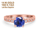 14K Rose Gold 1.16ct Round 6.5mm G SI Nano Blue Sapphire Diamond Engagement Wedding Ring Size 6.5
