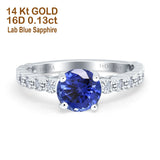 14K White Gold 1.16ct Round 6.5mm G SI Nano Blue Sapphire Diamond Engagement Wedding Ring Size 6.5